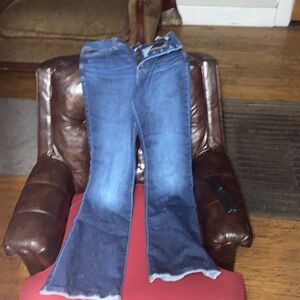 American Eagle EverFlex high-rise dark wash flare jeans